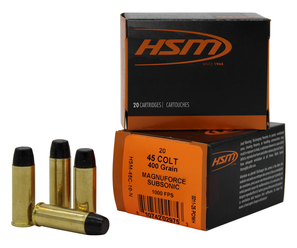 HSM .45 Long Colt Handgun Ammo  Hard Cast Lead Flat Nose Solid 400 grain 