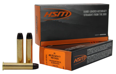 HSM .45-70 Government Rifle Ammo  Hard Cast Lead Flat Nose Solid 550 grain 