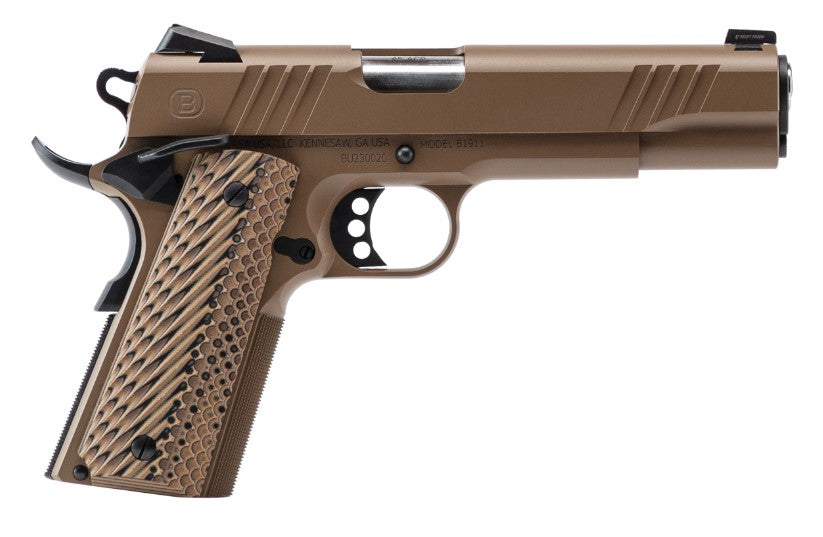 Bersa B1911 .45 ACP 8+1 5" Stainless Barrel FDE Serrated Slide Beavertail Frame