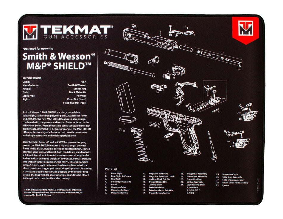 TekMat Ultra Premium Cleaning and Maintenance Mat for S&W M&P Shield, 15"x20", with TekTowel TEK-R20-SW-MP-SHIELD