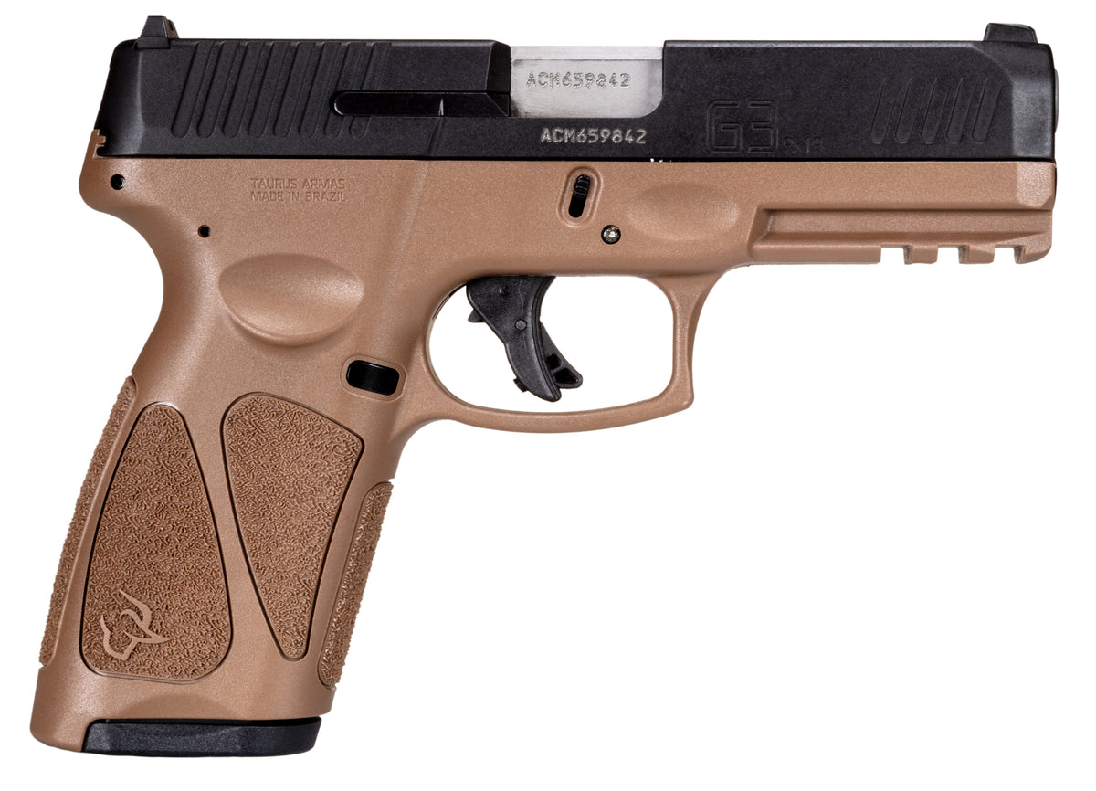 Taurus G3 Full Size 9mm Luger 15+1, Black Stainless Serrated Slide, Brown Polymer Frame w/Picatinny Rail (1-G3B941B-15)
