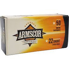 Armscor .22 Short Rimefire Ammo  Solid Point FMJ 29 grain 