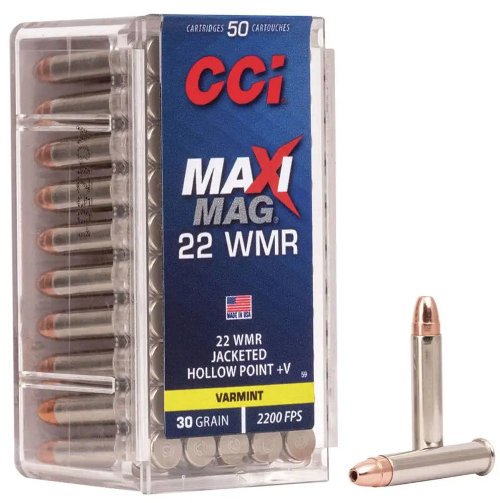 CCI .22 Magnum / WMR Rimefire Ammo Maxi-Mag HP+V Jacketed Hollow Point JHP 30 grain 