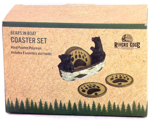 Rivers Edge Bears in Boat Coaster Set 4 Piece