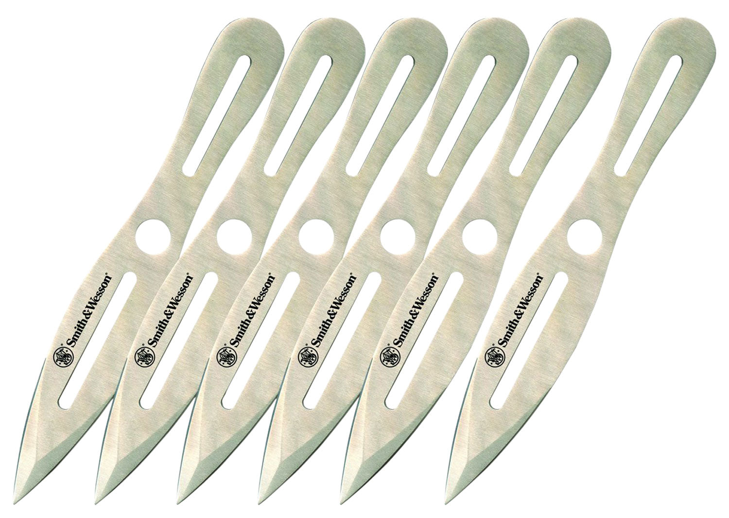 S&W Knives SWTK8CP Bullseye 8" Throwing Knives 6 Pack Fixed Dual Edge Spear Point 2Cr13MoV SS Blade with Belt Sheath