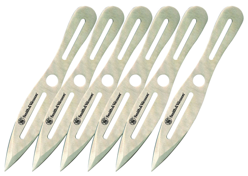 S&W Knives SWTK8CP Bullseye 8" Throwing Knives 6 Pack Fixed Dual Edge Spear Point 2Cr13MoV SS Blade with Belt Sheath