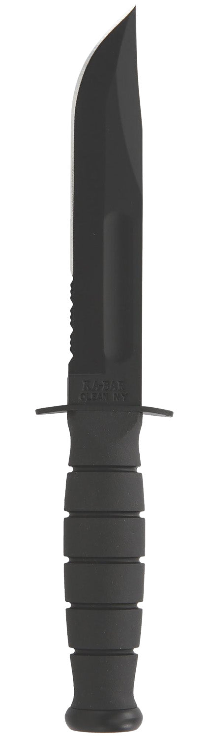 Ka-Bar Short Fighting/Utility Knife 1257, 5.25" Part Serrated Black 1095 Clip Point, Black Kraton G Handle, Includes Sheath