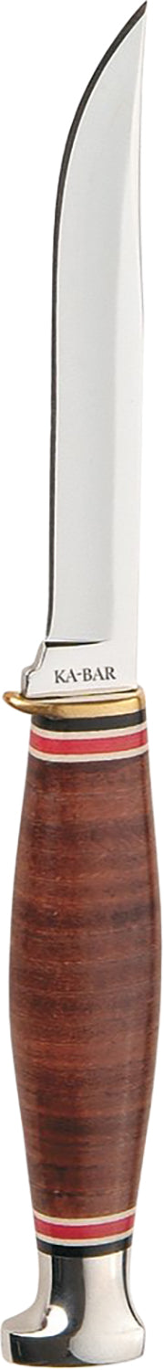Ka-Bar Little Finn Hunter Knife 1226, 3.63" Polished 5Cr15MoV Stainless Clip Point, Brown Leather Handle, Includes Sheath