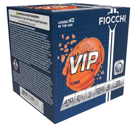 Fiocchi .410 Bore Shotgun Shells Exacta Target VIP #8 1/2 oz 2.5 in