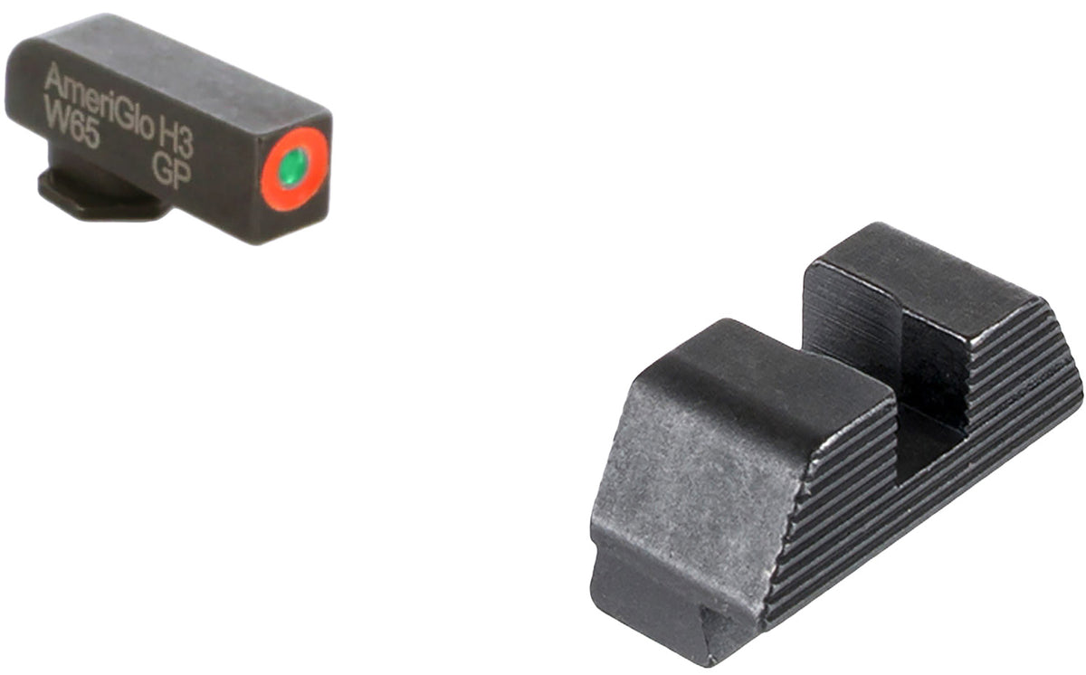AmeriGlo GL433 Glock Protector Sight Set – Orange Outline Green Tritium Front & Black Serrated Rear Sight