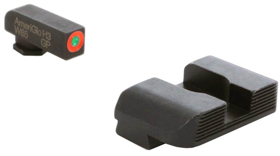 AmeriGlo GL434 Glock Protector Night Sight Set – Orange Outline Green Tritium Front & Black Serrated Rear
