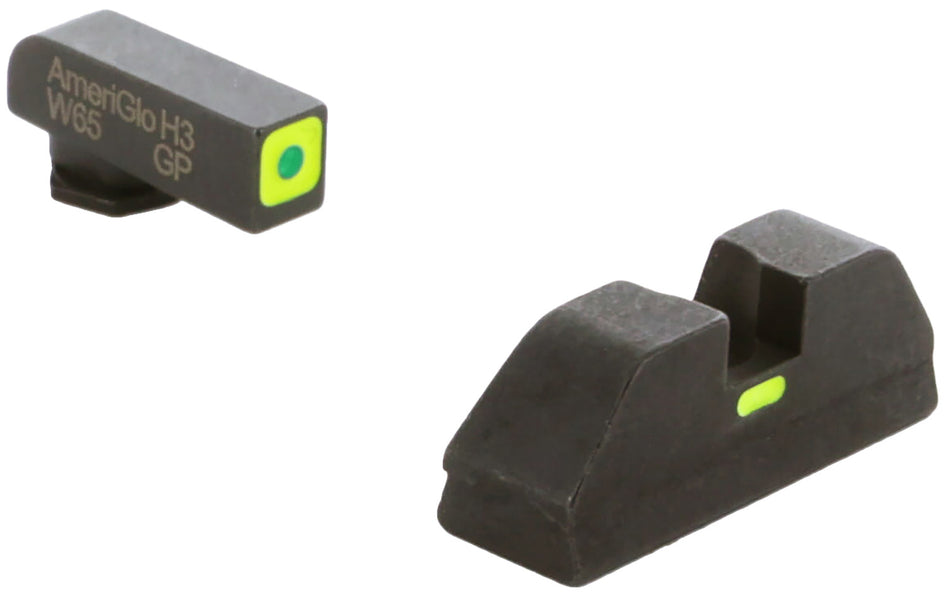 AmeriGlo GL615 Glock 10mm/.45/.357 CAP Sight Set – LumiGreen Outline Front & LumiGreen Bar Rear