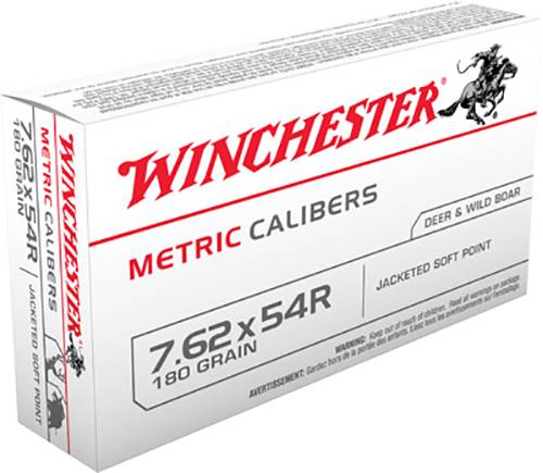 Winchester 7.62x54mmR Rifle Ammo METRIC CALIBERS Full Metal Jacket/Soft Point Deer Soft Point JSP 180 grain 
