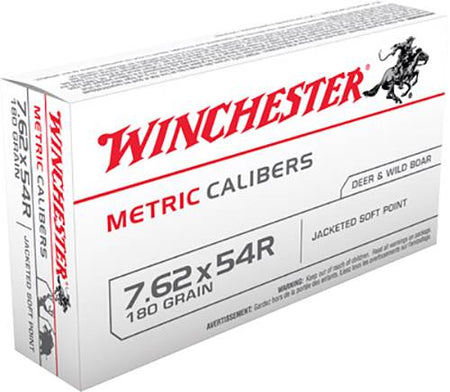 Winchester 7.62x54mmR Rifle Ammo METRIC CALIBERS Full Metal Jacket/Soft Point Deer Soft Point JSP 180 grain 