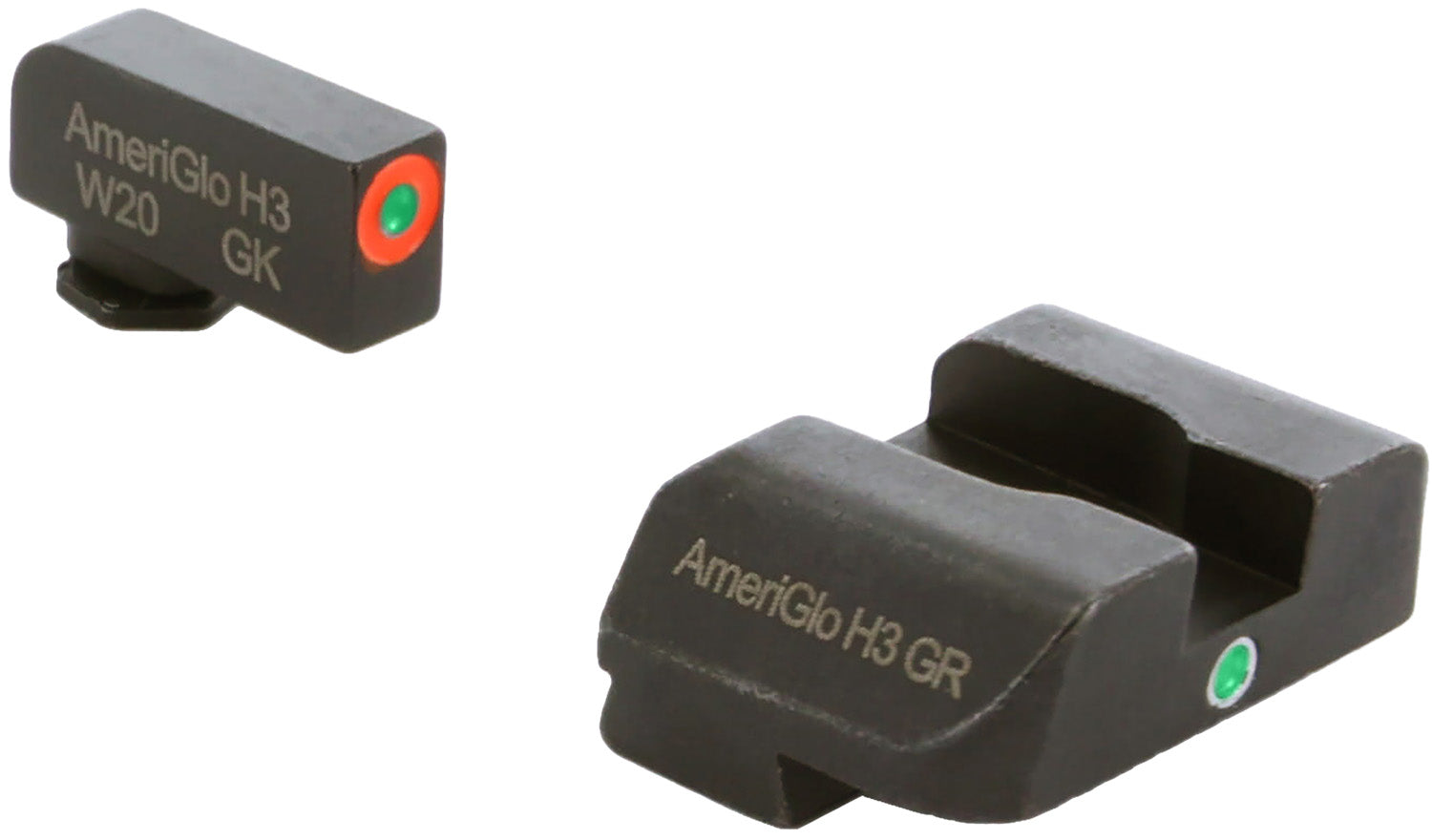 AmeriGlo GL203 Glock 10mm/.45 i-Dot Sight Set – Green Tritium Orange Outline Front & Green Tritium Rear