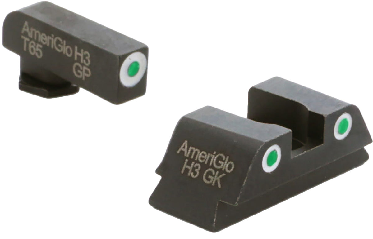 AmeriGlo GL430 Glock 42/43 Series Classic Tritium Night Sight Set – Green Tritium White Outline Front and Rear