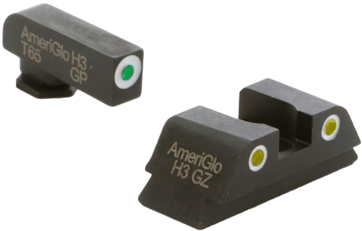 AmeriGlo GL431 Glock 42/43 Series Classic Night Sight Set – Green Tritium Front & Yellow Tritium White Outline Rear
