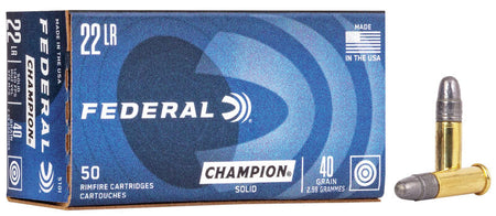 Federal .22 Long Rifle Rimefire Ammo Lightning Champion Training Lead Round Nose Solid 40 grain 