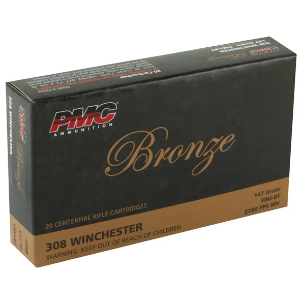 PMC .308 Win / 7.62x51mm 308B Bronze Full Metal Jacket Boat Tail FMJBT 147 Grain