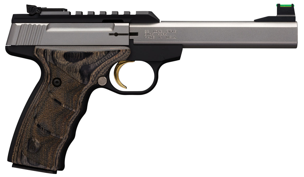 Browning 051531490 Buck Mark Plus 22 LR 10+1, 5.50in Slab Side Barrel, Stainless Optic Ready Steel Slide, Black Laminate UDX Grips