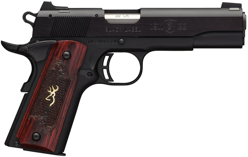 Browning 051851490 1911-22 Black Label Medallion Full Size 22 LR 10+1, 4.25in Target Crown Barrel, Matte Black Serrated Slide & Aluminum Frame w/Beavertail