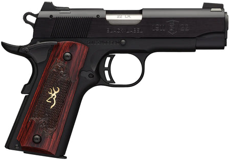 Browning 051852490 1911 Black Label Medallion Compact 22 LR 10+1, 3.63in Target Crown Barrel, Matte Black Serrated Slide & Aluminum Frame w/Beavertail