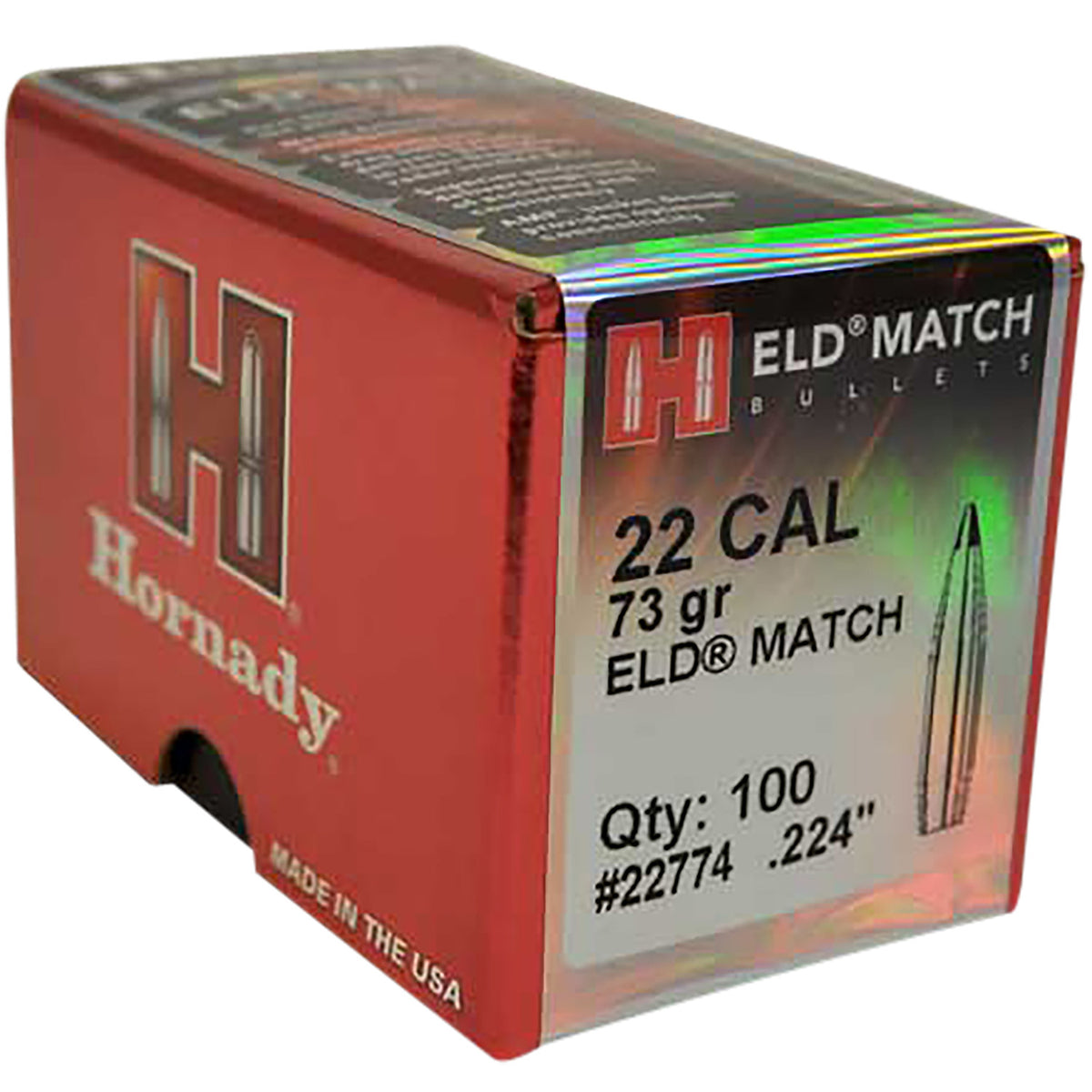 Hornady 22Cal .224 73gr ELD Match High BC Target Bullets 100 Per Box