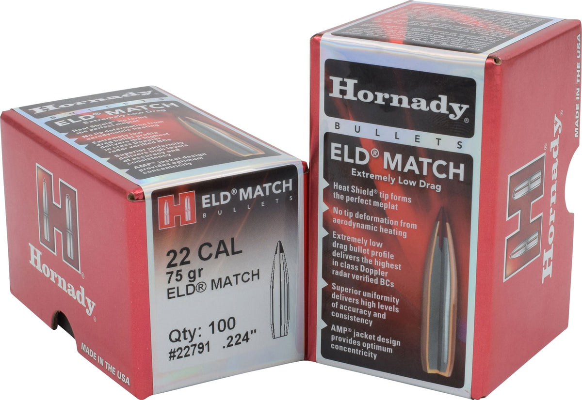 Hornady 22Cal .224 75gr ELD Match High BC Target Bullets 100 Per Box