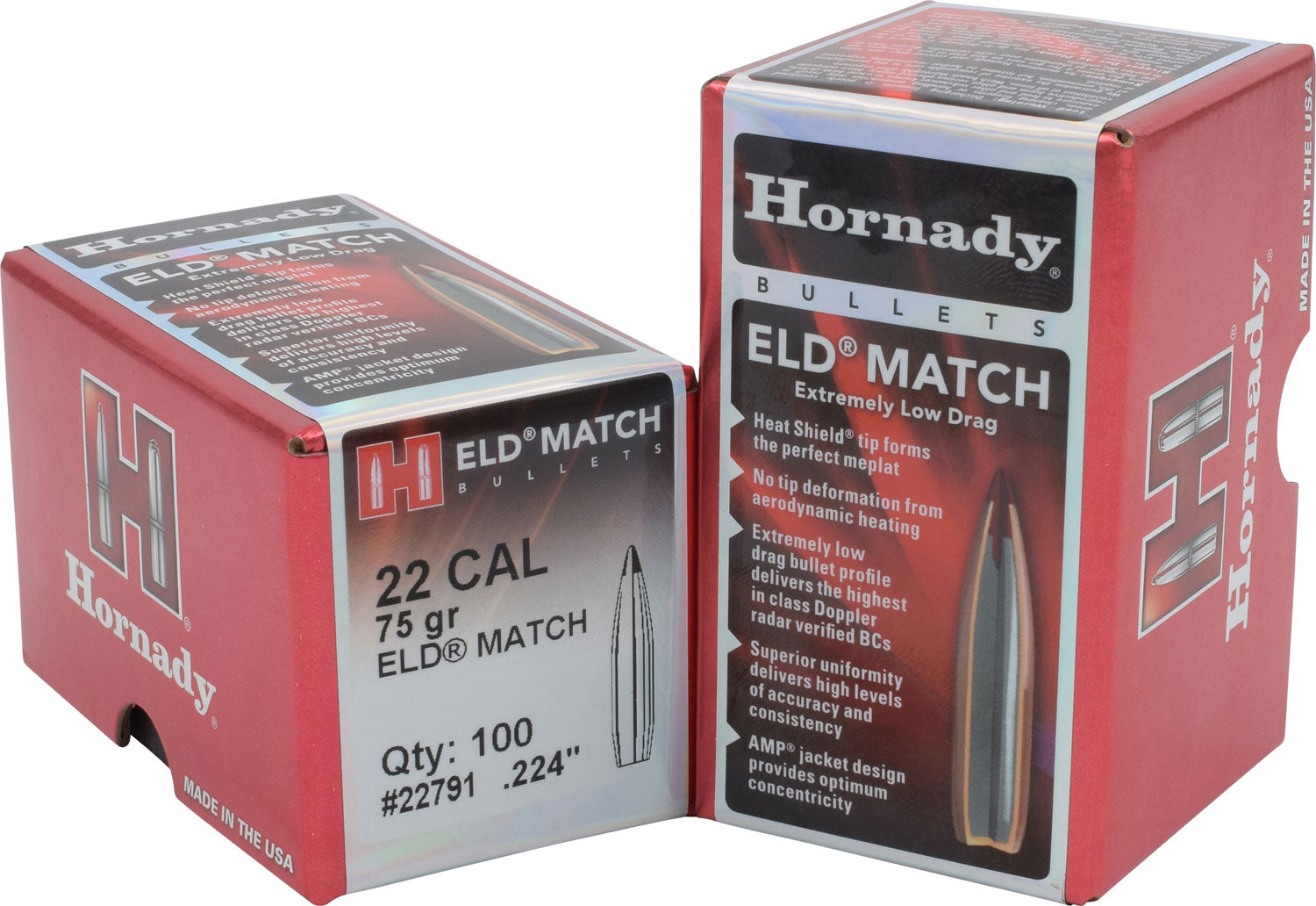 Hornady 22Cal .224 75gr ELD Match High BC Target Bullets 100 Per Box