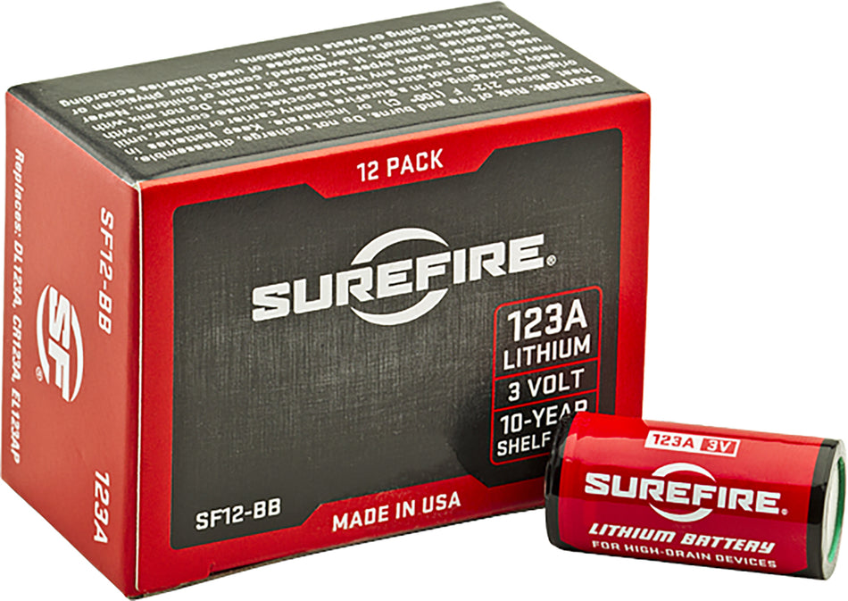 SureFire 123A High-Performance Lithium Batteries 3.0 Volts 1550mAh, 12 Pack Box