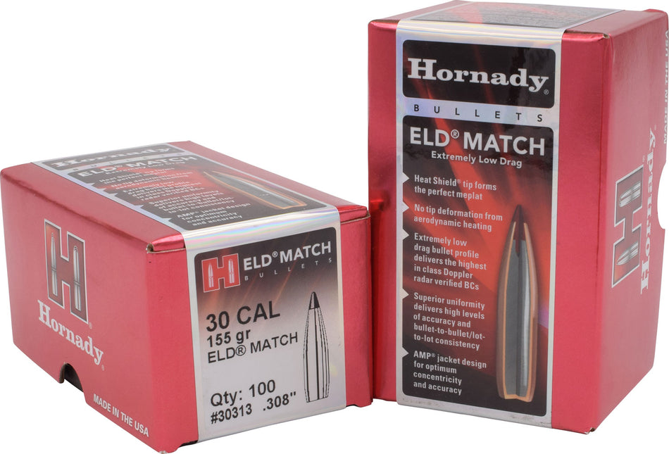 Hornady 30Cal .308 155gr ELD Match High BC Target Bullets 100 Per Box