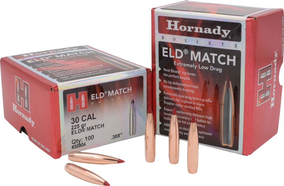 Hornady ELD Match .308 225gr Heat Shield Tip Match Bullets Box of 100