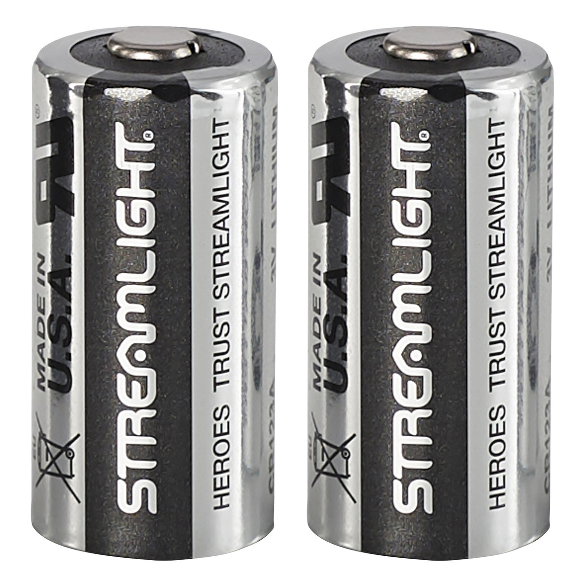 Streamlight CR123A 3V Lithium Batteries Silver/Black with Long Shelf Life, 2 Pack
