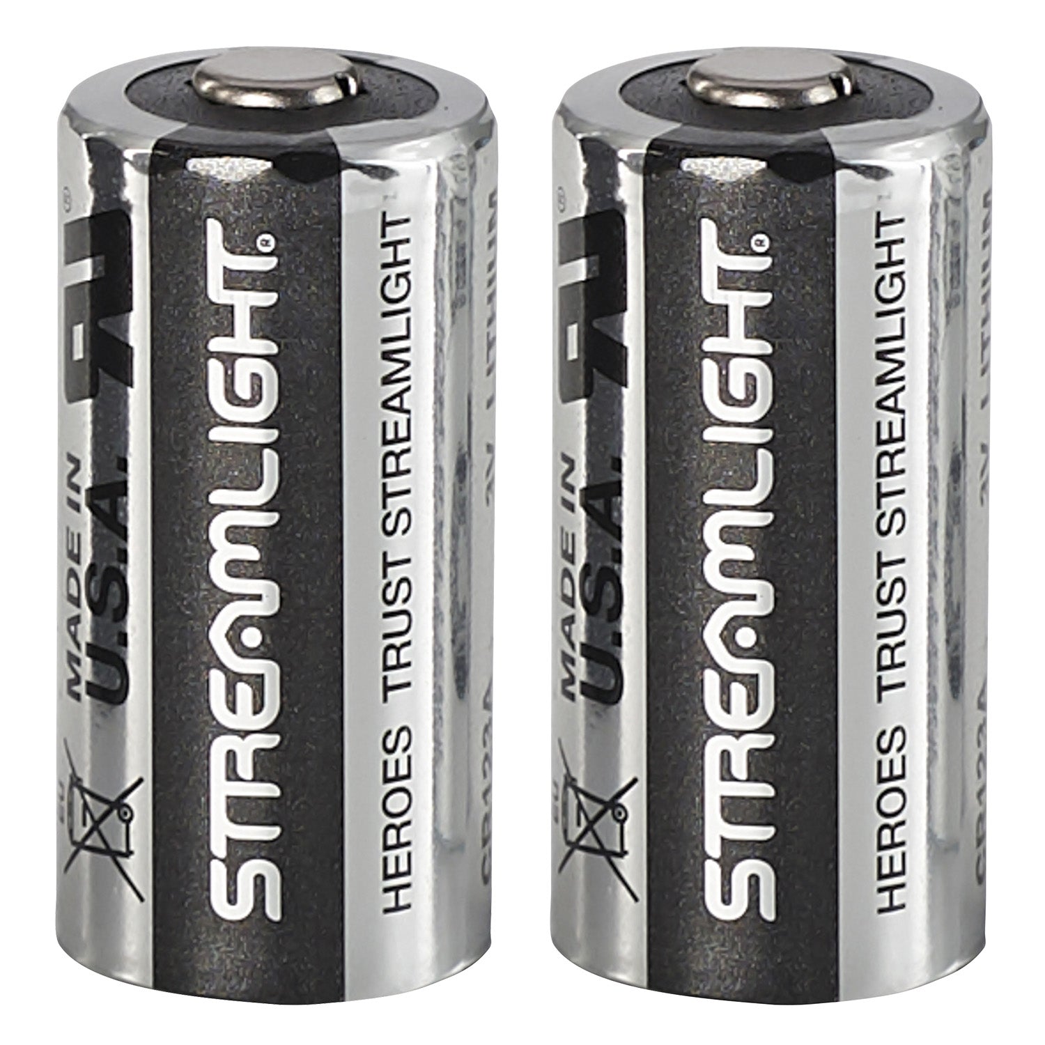 Streamlight CR123A 3V Lithium Batteries Silver/Black with Long Shelf Life, 2 Pack