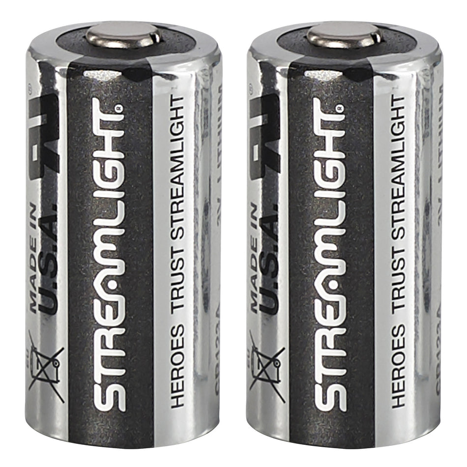 Streamlight CR123A 3V Lithium Batteries Silver/Black with Long Shelf Life, 2 Pack