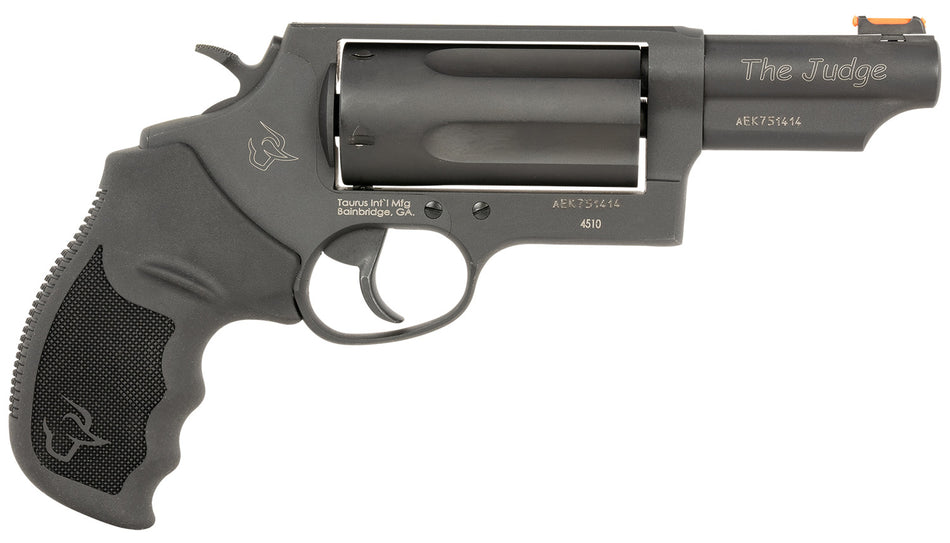 Taurus Judge T.O.R.O. Compact Frame 45 Colt/.410 5-Shot Revolver, 3" Matte Black Oxide Steel Barrel & Frame, Black Rubber Grip