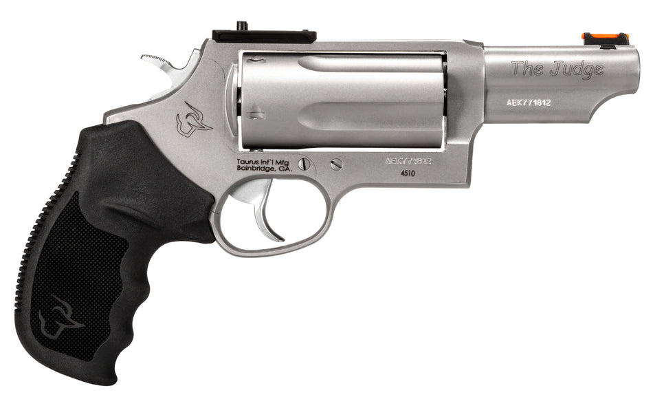 Taurus Judge T.O.R.O Magnum Compact 45 Colt/.410 5rd Revolver, 3" Matte Stainless Steel Barrel & Cylinder, Black Rubber Grip