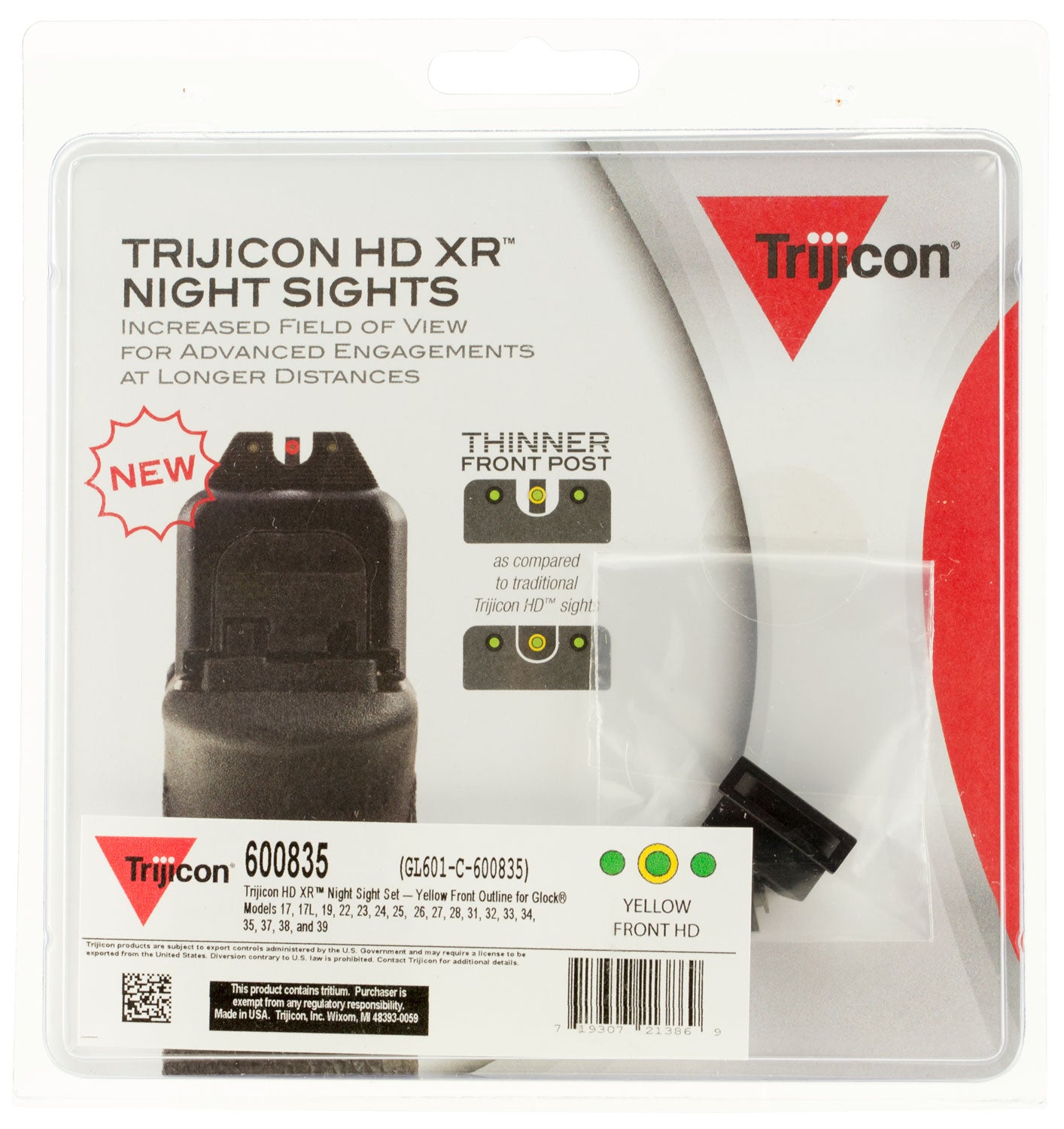 Trijicon 600835 Glock 17/17L/19/22 HD XR Night Sights – Green/Yellow Front, Green Rear