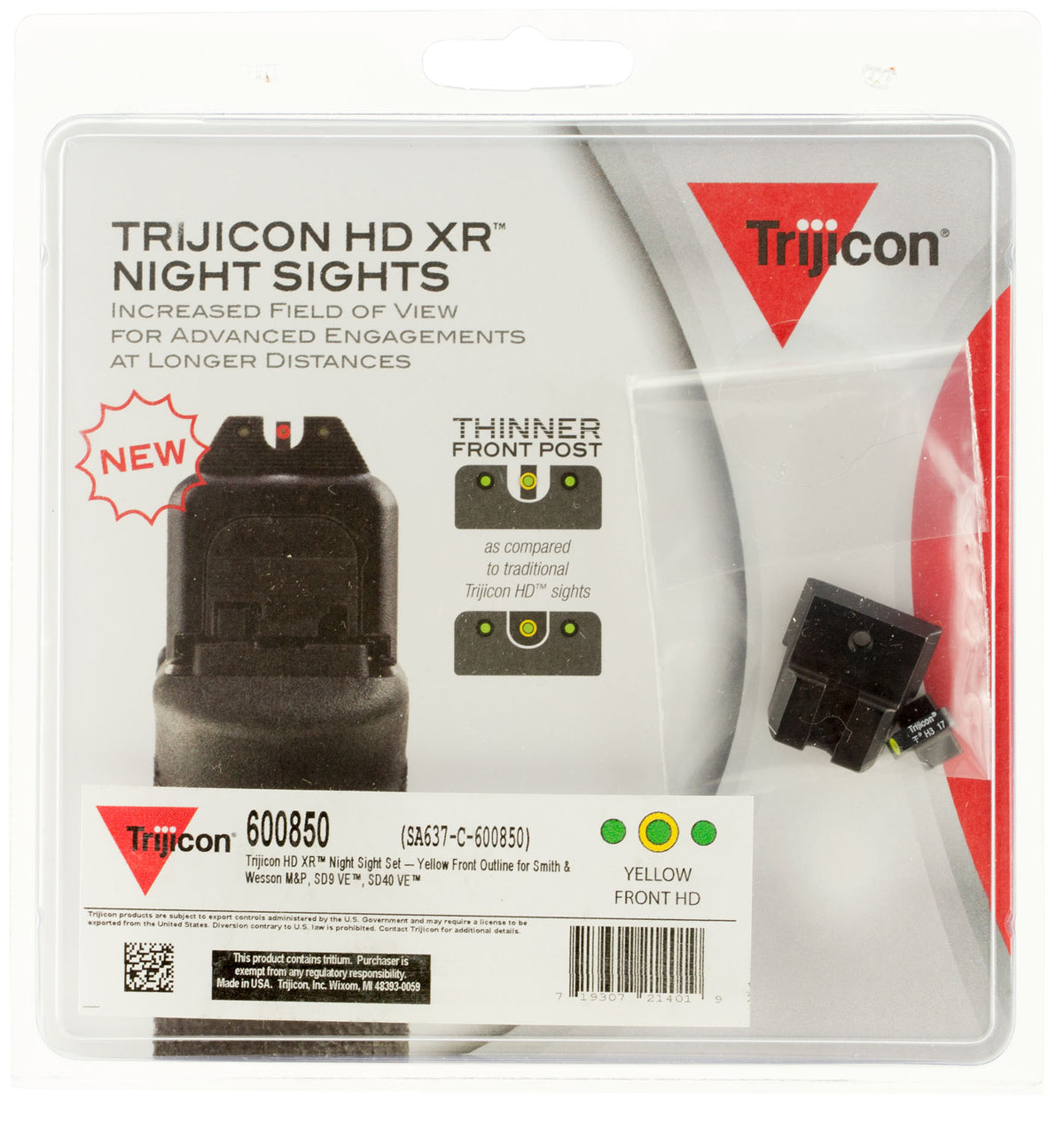Trijicon HD XR Night Sights Green Tritium Yellow Front/Black Rear for Smith & Wesson M&P, M&P M2.0, SD9 VE