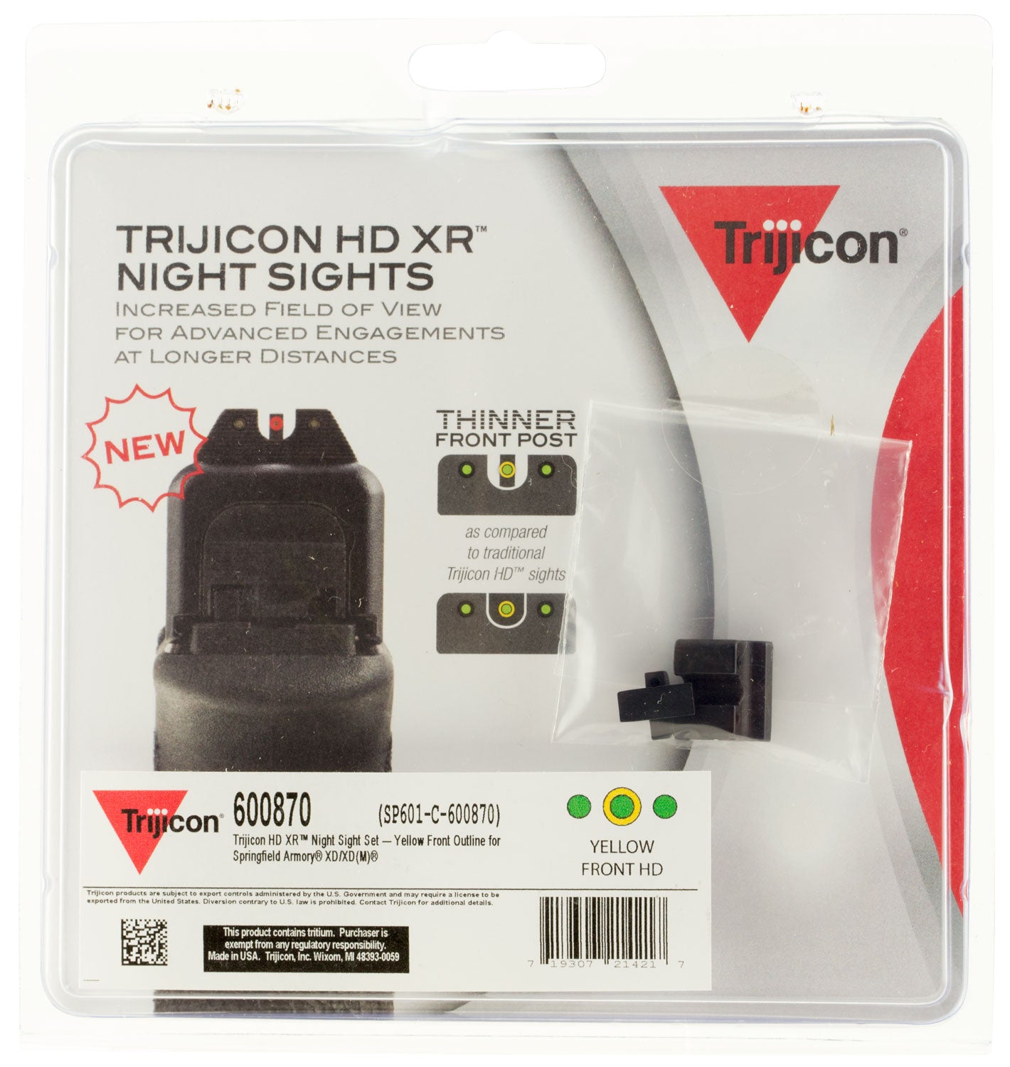 Trijicon HD XR Night Sights Tritium Yellow Front/Black Rear for Springfield Armory XD, XD-M & XD Mod.2