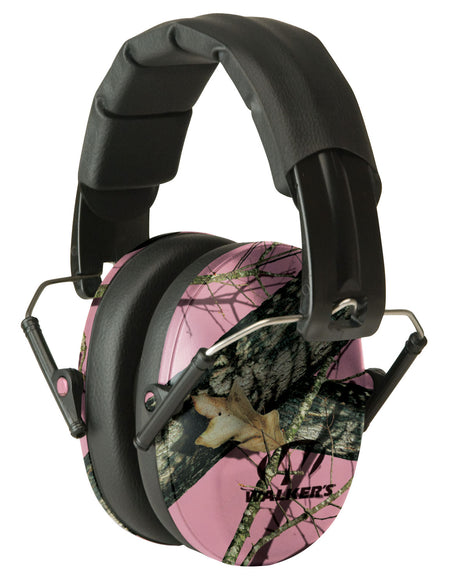 Walker's GWPFPM1PKMO Pro Low Profile Folding Hearing Muff 22 dB Mossy Oak Pink Camo