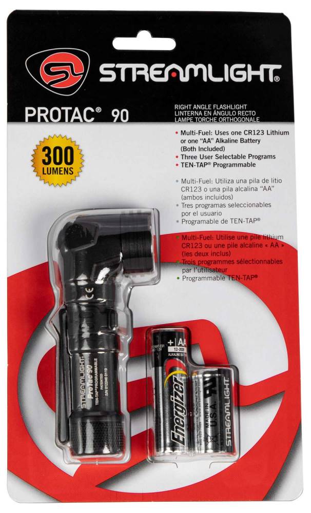 Streamlight ProTac 90 Right Angle Tac Light 1 CR123 and 2 Alkaline Batteries Clamshell