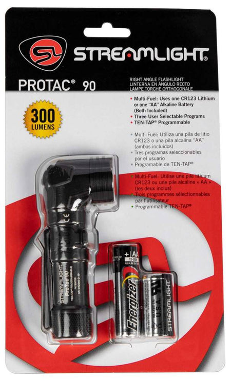 Streamlight ProTac 90 Right Angle Tac Light 1 CR123 and 2 Alkaline Batteries Clamshell