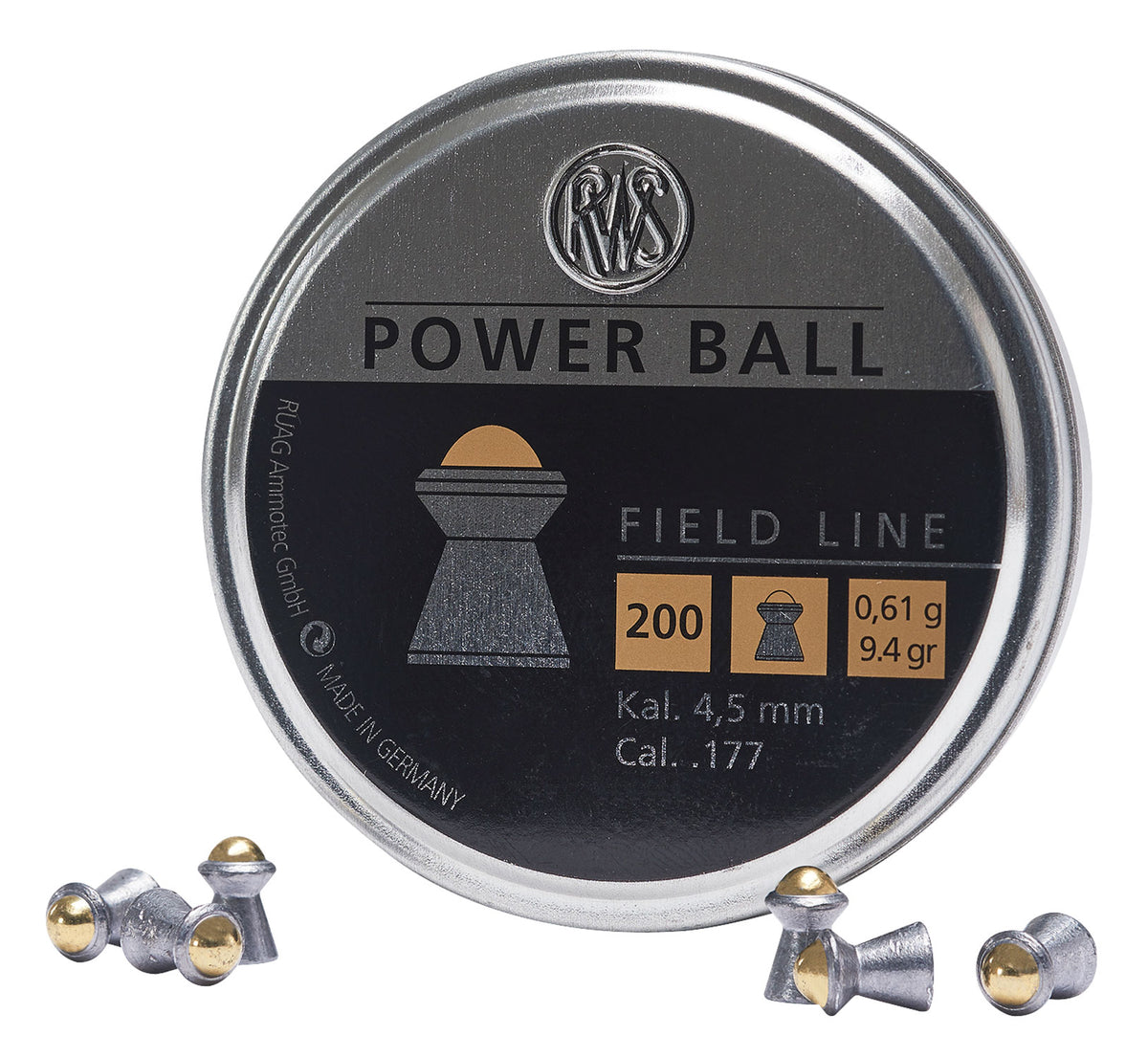 RWS Power Ball .177 Cal Steel Lead Domed Airgun Pellets 200 Per Tin