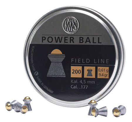 RWS Power Ball .177 Cal Steel Lead Domed Airgun Pellets 200 Per Tin