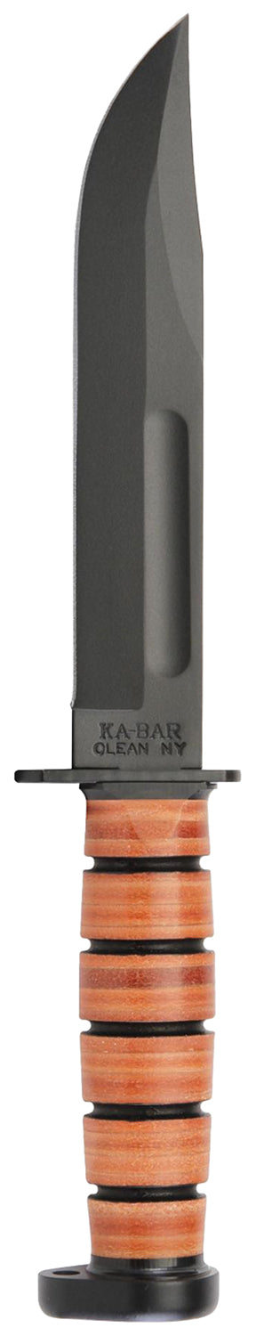 Ka-Bar 1317 Dog's Head 7" Fixed Blade Utility Knife, Black 1095 Cro-Van, Brown Leather Handle & Sheath