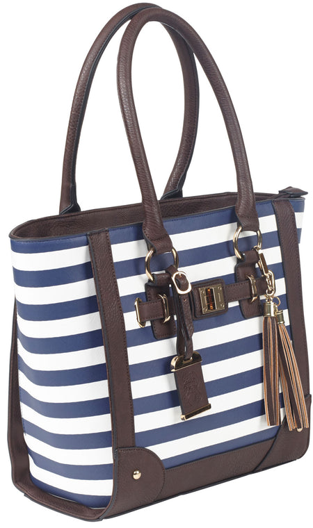 Bulldog BDP050 Leather Tote Style Holster Purse Navy Stripe Universal Fit Small Autos & Revolvers