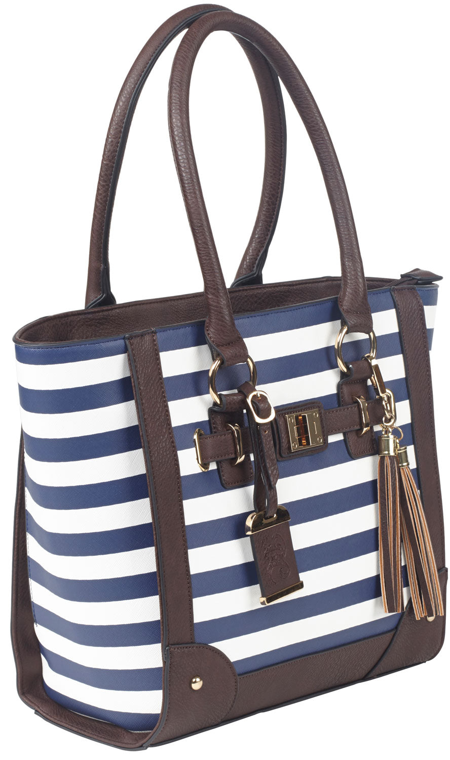 Bulldog BDP050 Leather Tote Style Holster Purse Navy Stripe Universal Fit Small Autos & Revolvers
