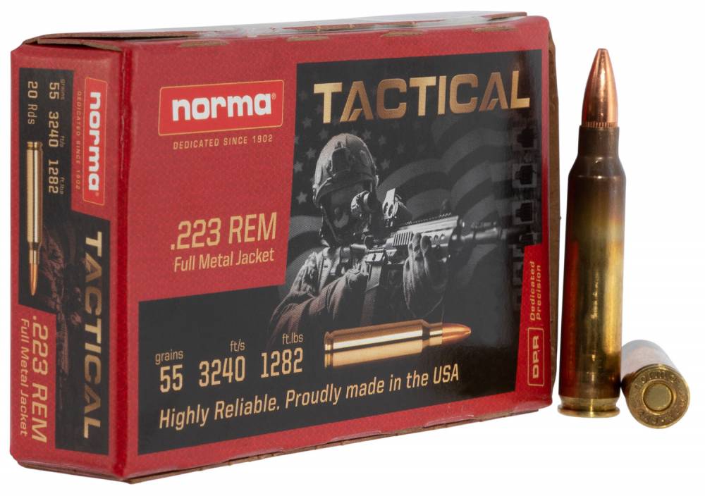 Norma .223 Remington Rifle Ammo TacCenterfire Target,Competition Full Metal Jacket FMJ 55 grain 