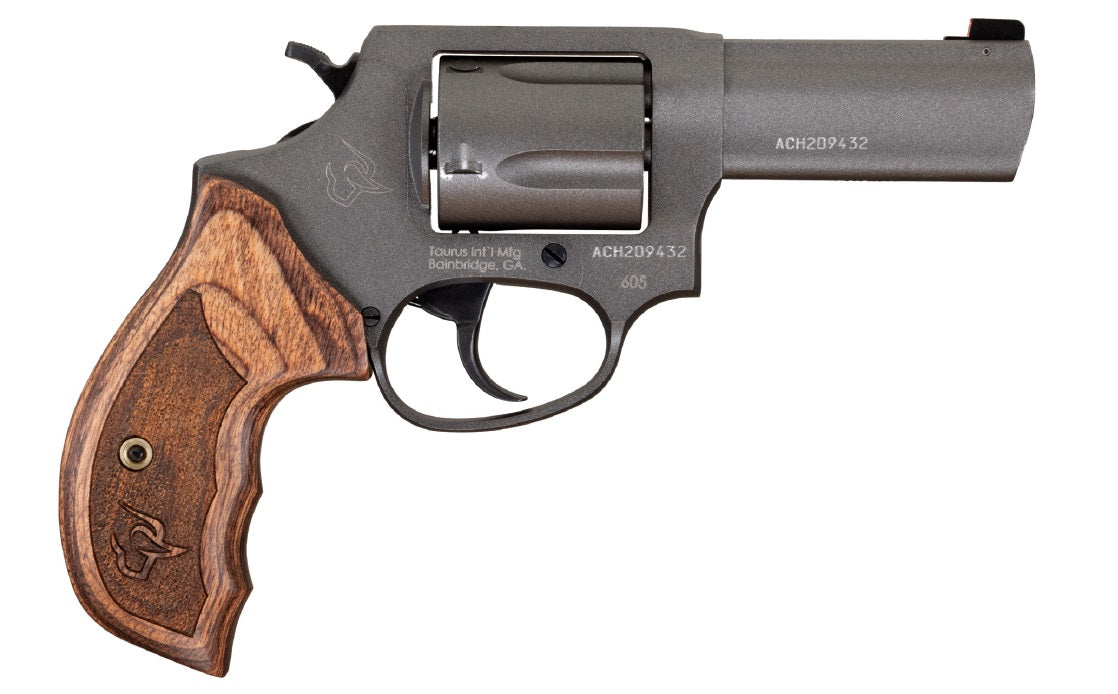 Taurus 2-6053CNS 605 Defender Small 357 Mag/38 Special +P 5 Shot 3" Tungsten Gray Cerakote Stainless Steel Barrel, Cylinder & Frame, Altamont Wood Grip, Transfer Bar Safety, Exposed Hammer